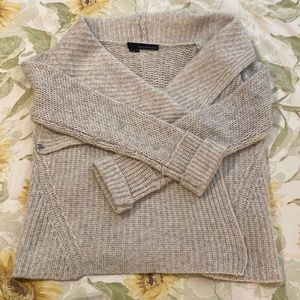 360 Degree Cashmere Oatmeal-Colored Wrap Sweater, Size Medium